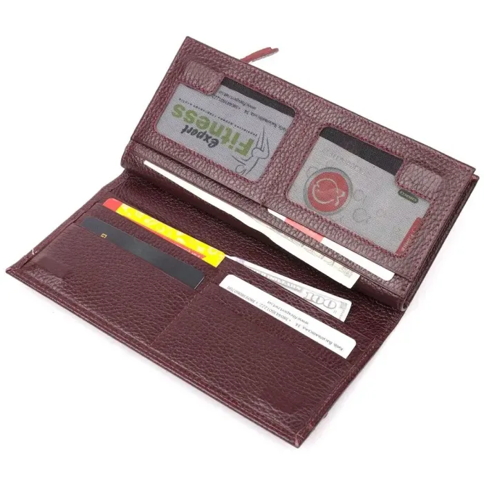 Женский горизонтальный кошелек из натуральной кожи KARYA 21090 Бордовый