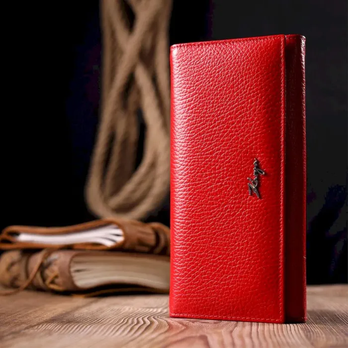 Жіночий горизонтальний гаманець із натуральної зернистої шкіри KARYA 21166 Червоний