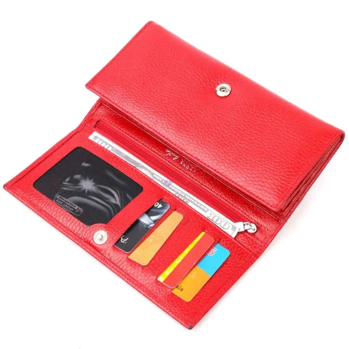 Жіночий горизонтальний гаманець із натуральної зернистої шкіри KARYA 21166 Червоний