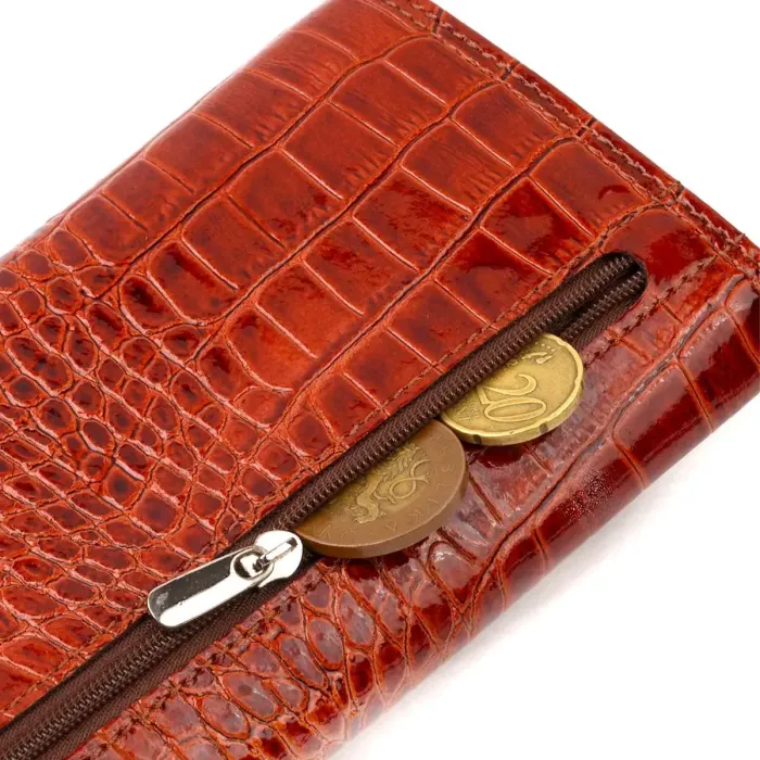 Жіночий гаманець з лакованої натуральної шкіри з тисненням під крокодила CANPELLINI 21705 Коричневий