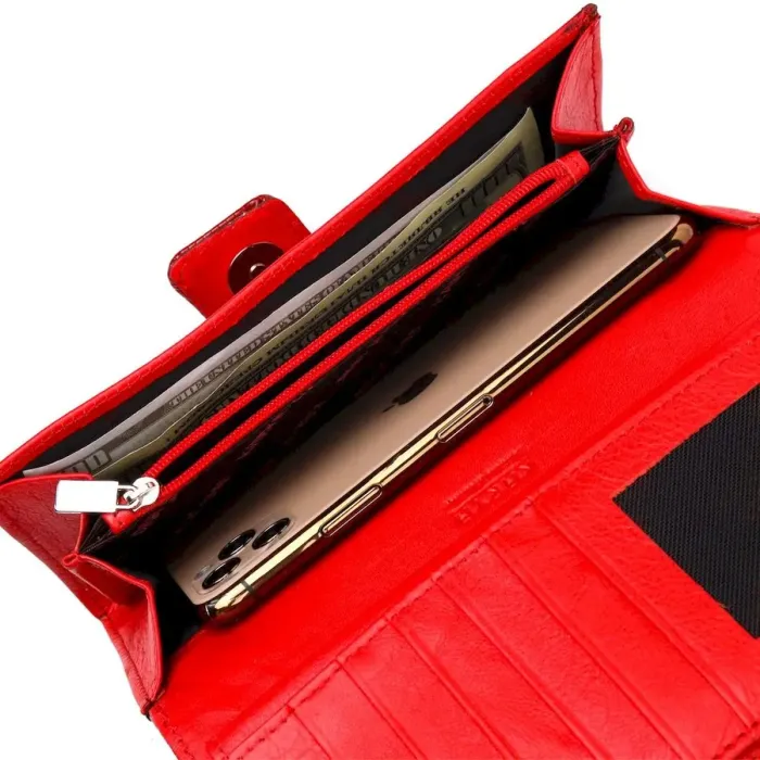 Женский кошелек из натуральной лакированной фактурной кожи KARYA 21032 Красный
