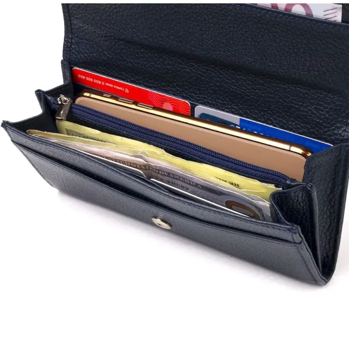 Женский кошелек из натуральной зернистой кожи CANPELLINI 21624 Синий