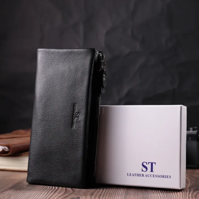 Женский кошелек-клатч с двумя молниями из натуральной кожи ST Leather 22527 Черный