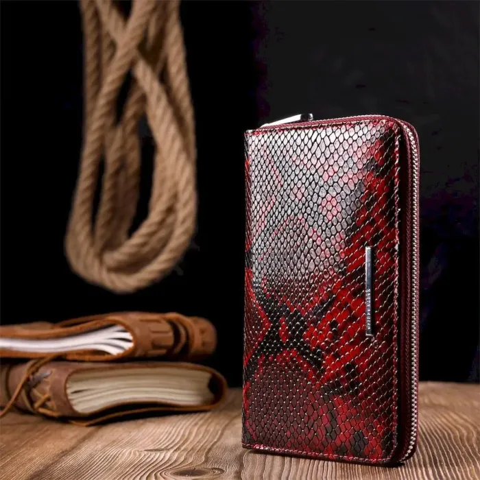 Женский кошелек на молнии из натуральной фактурной кожи под змею KARYA 21021 Разноцветный