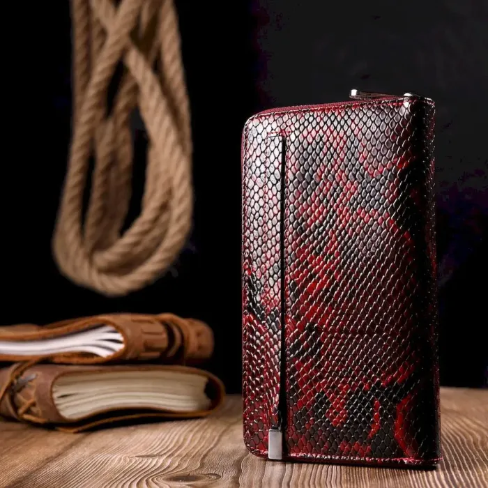 Женский кошелек на молнии из натуральной фактурной кожи под змею KARYA 21021 Разноцветный