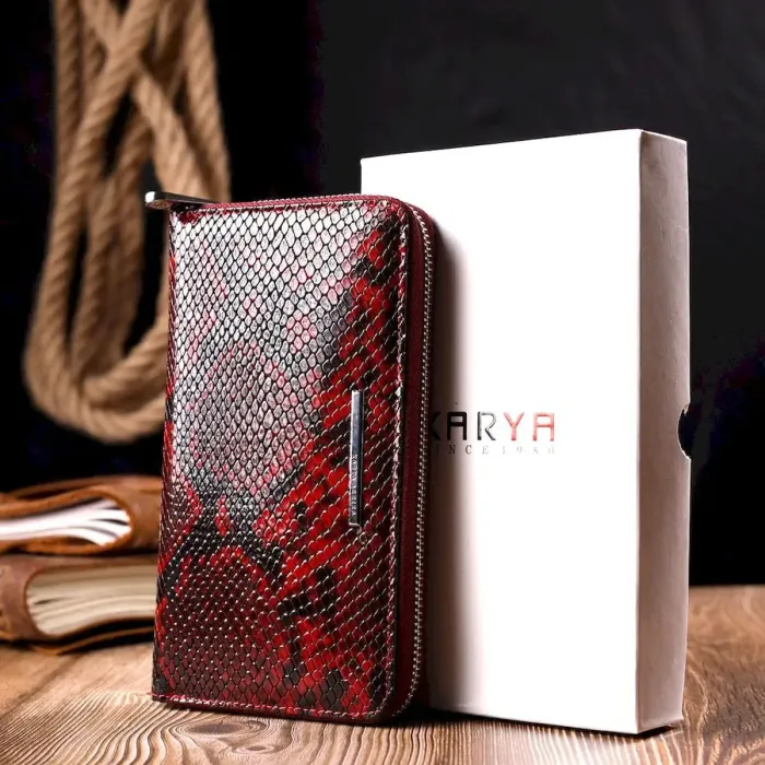 Женский кошелек на молнии из натуральной фактурной кожи под змею KARYA 21021 Разноцветный