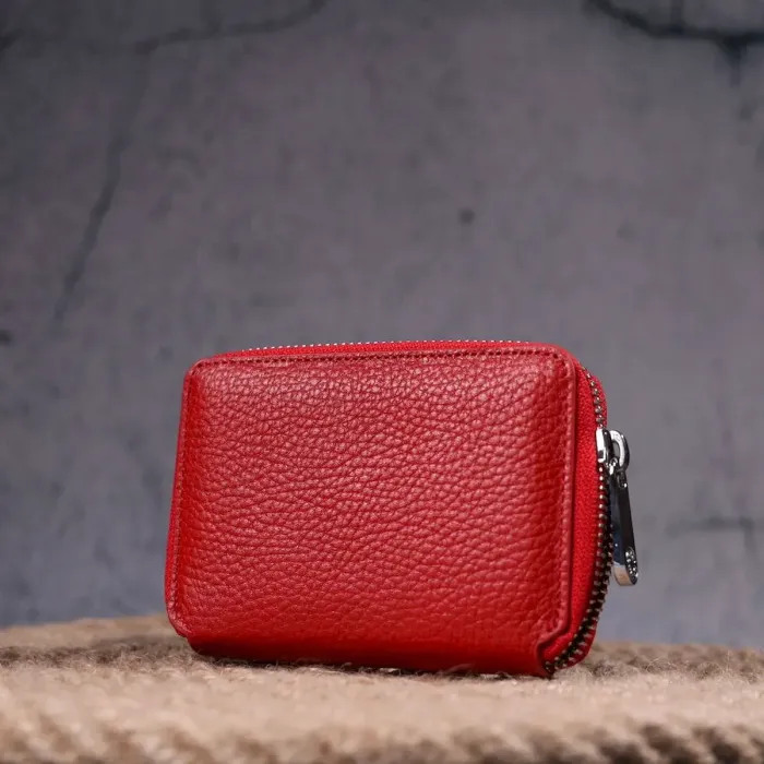 Женский кошелек на молнии из натуральной кожи KARYA 21342 Красный