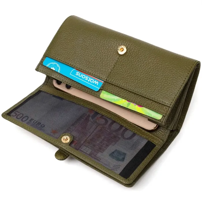 Жіночий гаманець з великою кількістю відділень із натуральної шкіри Tony Bellucci 22066 Оливковий