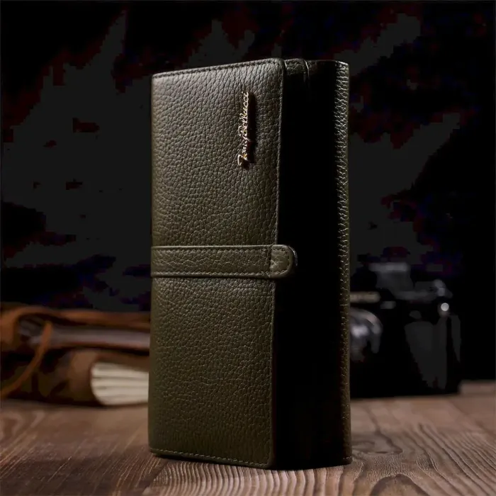 Жіночий гаманець з великою кількістю відділень із натуральної шкіри Tony Bellucci 22066 Оливковий