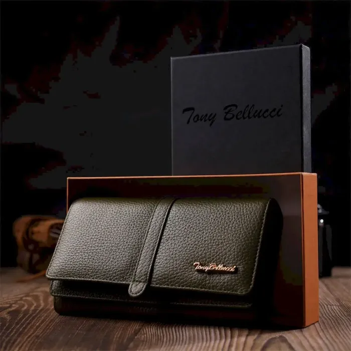 Жіночий гаманець з великою кількістю відділень із натуральної шкіри Tony Bellucci 22066 Оливковий