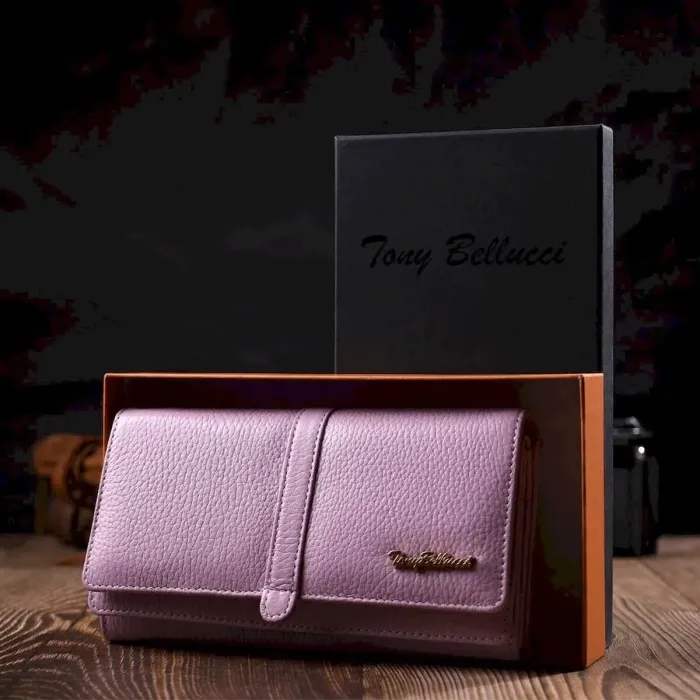Женский кошелек с большим количеством отделений нежного цвета из натуральной кожи Tony Bellucci 21958 Лиловый