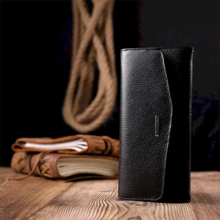 Жіночий гаманець з клапаном із гладкої шкіри KARYA 21116 Чорний