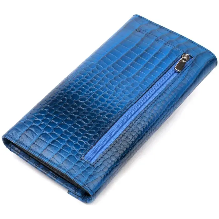 Женский кошелек с клапаном из натуральной фактурной кожи KARYA 21147 Синий