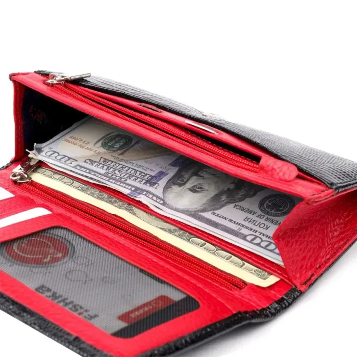 Жіночий гаманець з клапаном з натуральної лакованої фактурної шкіри KARYA 21143 Чорний