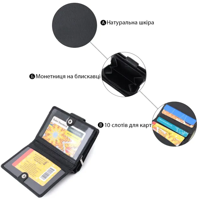 Жіночий гаманець з монетницею та блоком для пропусків із натуральної шкіри ST Leather 22713 Чорний