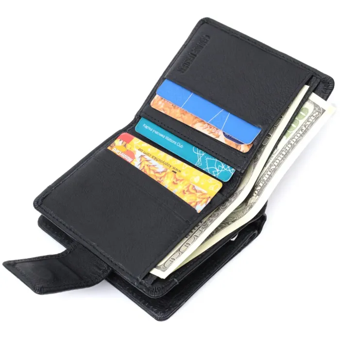 Жіночий гаманець з монетницею та блоком для пропусків із натуральної шкіри ST Leather 22713 Чорний