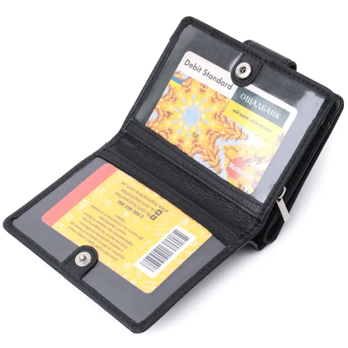 Жіночий гаманець з монетницею та блоком для пропусків із натуральної шкіри ST Leather 22713 Чорний