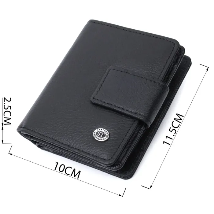 Жіночий гаманець з монетницею та блоком для пропусків із натуральної шкіри ST Leather 22713 Чорний