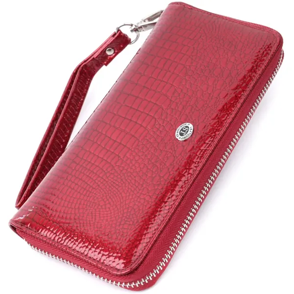 Жіночий гаманець лакований на блискавці з натуральної шкіри ST Leather 22677 Червоний