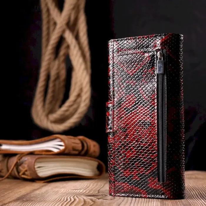 Женский стильный кошелек из натуральной фактурной кожи под змею KARYA 21030 Разноцветный