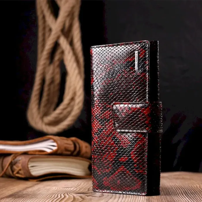 Женский стильный кошелек из натуральной фактурной кожи под змею KARYA 21030 Разноцветный