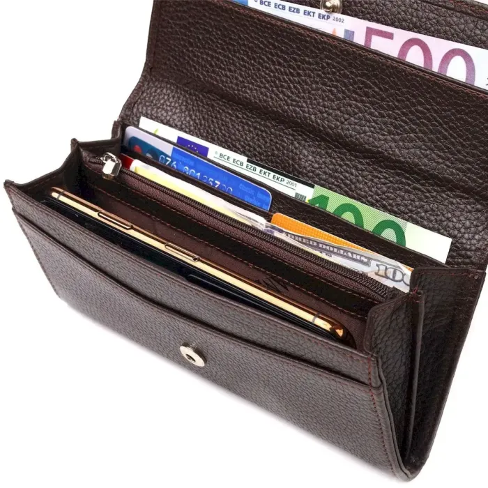 Женский стильный кошелек из натуральной зернистой кожи CANPELLINI 21629 Коричневый