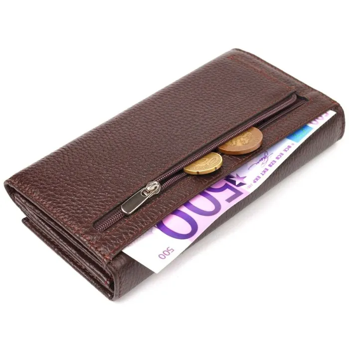 Женский удобный кошелек из натуральной зернистой кожи CANPELLINI 21654 Коричневый