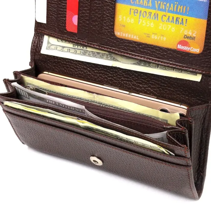 Женский удобный кошелек из натуральной зернистой кожи CANPELLINI 21654 Коричневый