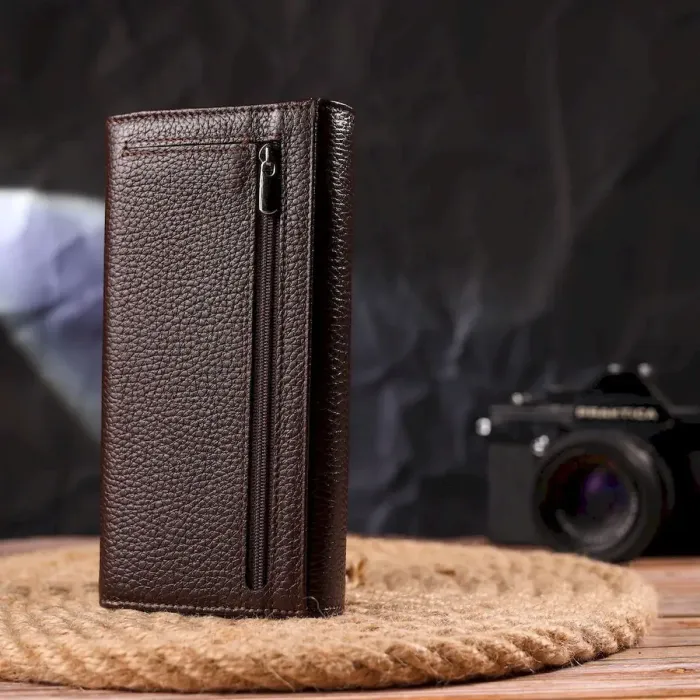 Женский удобный кошелек из натуральной зернистой кожи CANPELLINI 21654 Коричневый