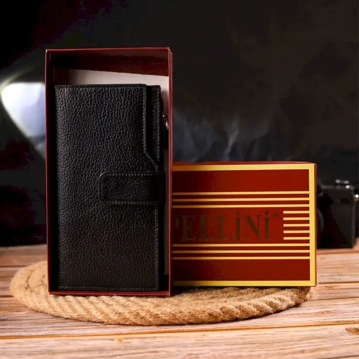 Женский вертикальный кошелек из натуральной кожи CANPELLINI 21641 Черный