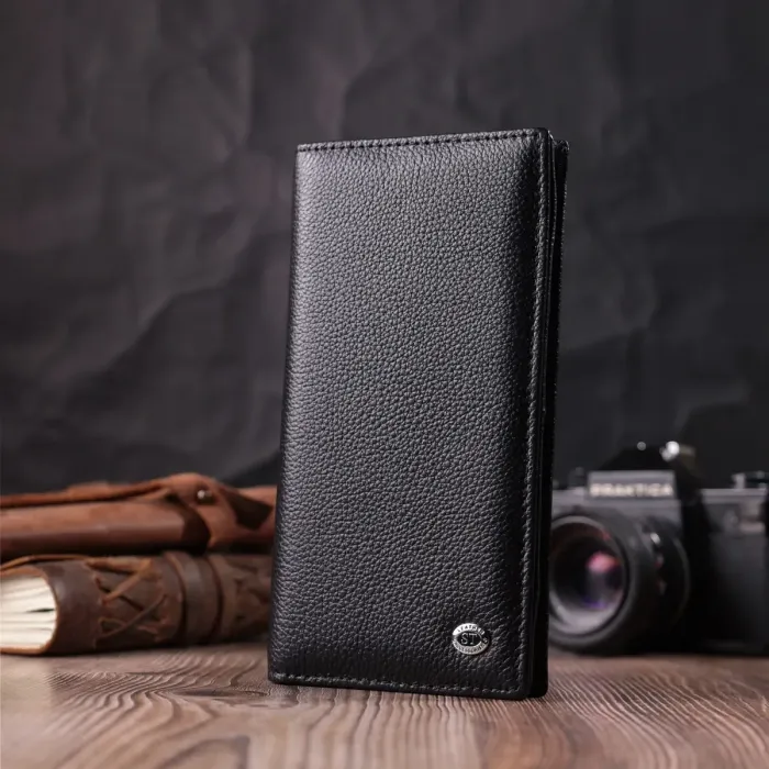 Жіночий вертикальний гаманець на магнітах із натуральної шкіри ST Leather 22538 Чорний