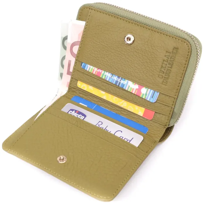 Женский вместительный кошелек из натуральной кожи Guxilay 19423 Оливковый