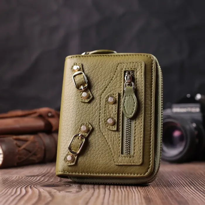 Женский вместительный кошелек из натуральной кожи Guxilay 19423 Оливковый