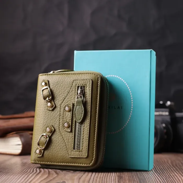 Женский вместительный кошелек из натуральной кожи Guxilay 19423 Оливковый