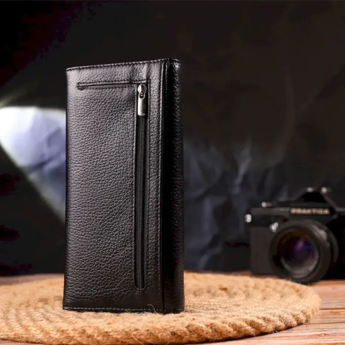 Женский вместительный кошелек из натуральной зернистой кожи CANPELLINI 21625 Черный