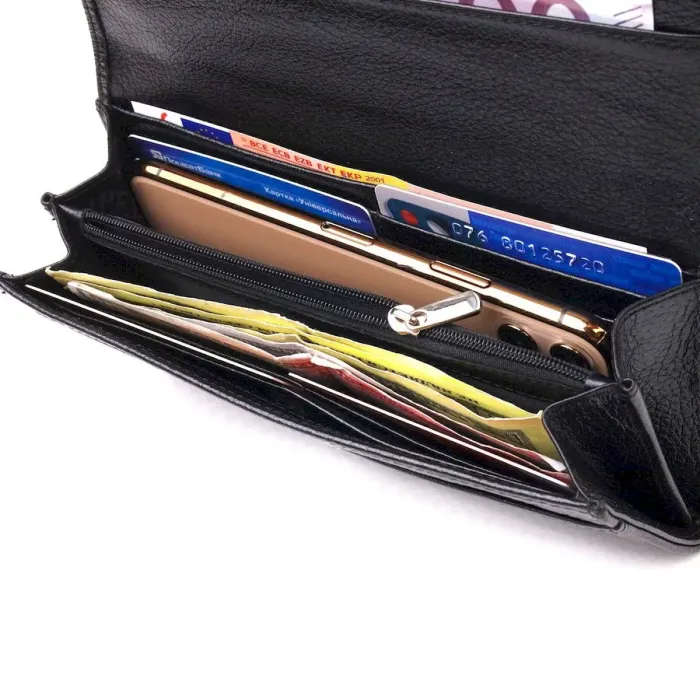 Женский вместительный кошелек из натуральной зернистой кожи CANPELLINI 21625 Черный