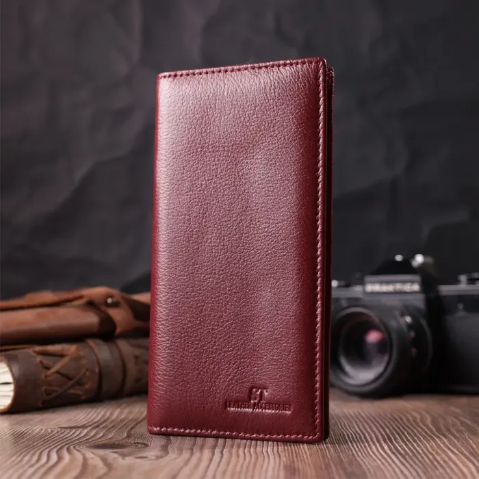 Жіночий місткий вертикальний гаманець на магнітах із натуральної шкіри ST Leather 22541 Бордовий