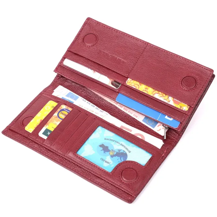 Жіночий місткий вертикальний гаманець на магнітах із натуральної шкіри ST Leather 22541 Бордовий