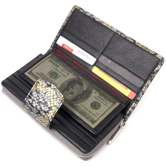 Жіноче велике портмоне з фактурної шкіри під рептилію KARYA 21104 Сірий