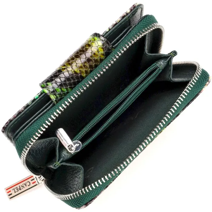 Жіноче фактурне вертикальне портмоне з монетницею на блискавці з натуральної шкіри з тисненням під змію CANPELLINI 21732