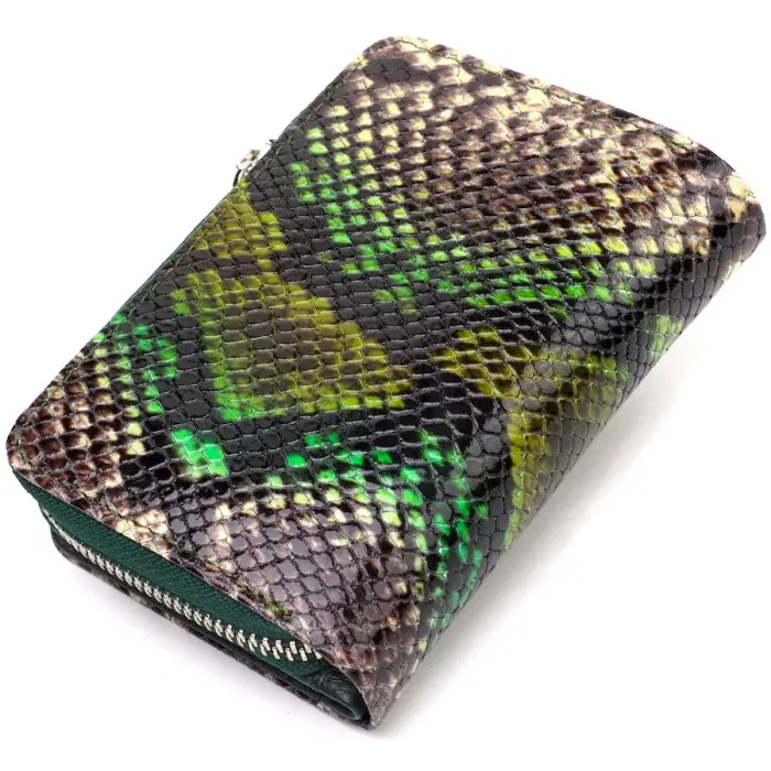 Жіноче фактурне вертикальне портмоне з монетницею на блискавці з натуральної шкіри з тисненням під змію CANPELLINI 21732