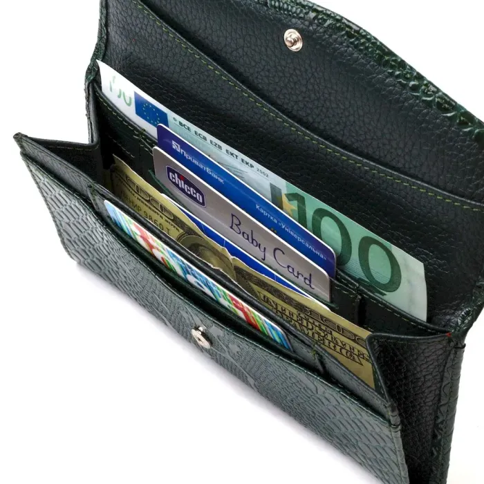 Жіноче лаковане портмоне з натуральної шкіри з тисненням під змію CANPELLINI 21694 Зелене