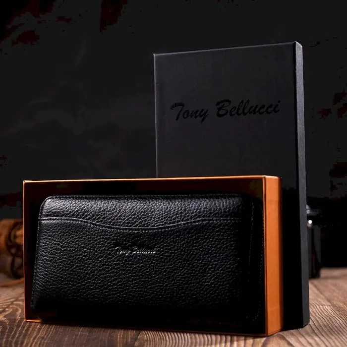 Жіноче містке портмоне на блискавці з натуральної шкіри Tony Bellucci 21970 Чорний